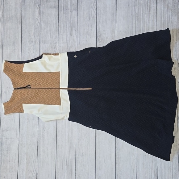Maeve Colorblock Knit Sweater Dress Cream/Tan/Blue Size 14 - Picture 2 of 14